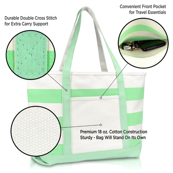 Premium Striped Tote / Beach Bag - Mint Green - Picture 3 of 6